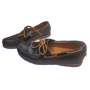 Allen Edmonds Force 10 Loafer Boat Shoes 70210 4576 Black With Blue Sole 9.5 D